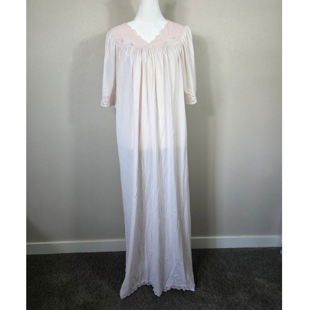 Vintage Shadow Line Blush Pink Long Lace Trim Nightgown size Medium